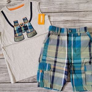 Zoo Trip Outfit Embroidered Binoculars Tank Top Plaid Shorts NWT